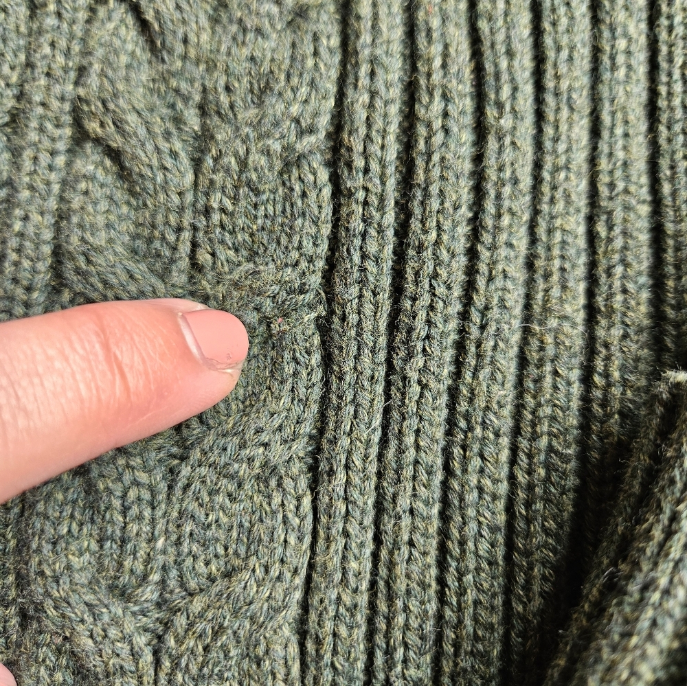 Land's End 90s Y2K Style Zip Front Cardigan Sweater Cable Knit Army Green Large - Picture 4 of 13